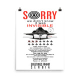 Sorry We Didn't Know It Was Invisible - Historical, F-117A Nighthawk, Propaganda, Stealth Jet Poster