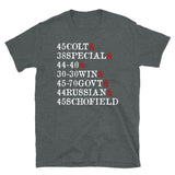 Cowboy Action Cartridges - Gun Rights, 45 Colt, 38 Special, 44-40, 30-30 WIN, 45-70 GOVT, 44 Russian, 45 Schofield T-Shirt
