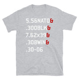 5.56 NATO, 300BLK, 7.62x39, 308WIN, 30-06 - Rifle Calibers, Gun Rights, Gun Meme, Firearms T-Shirt