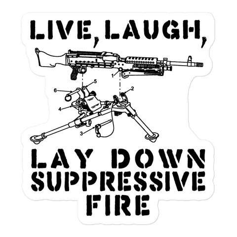 Live Laugh Lay Down Suppressive Fire - Machine Gun, Meme Sticker