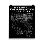 Avtomat Kalashnikova Blueprint - AK47, Mikhail Kalashnikov, Guns, Firearms, Patent Poster