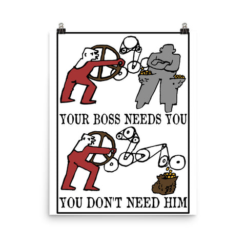Your Boss Needs You, You Don't Need Him - Labor Union, Socialist, Leftist, Protest, Propaganda Poster