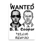 DB Cooper Wanted Poster - Criminal, FBI, Plane Hijacking, Unsolved, Robbery Print