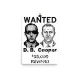 DB Cooper Wanted Poster - Criminal, FBI, Plane Hijacking, Unsolved, Robbery Print