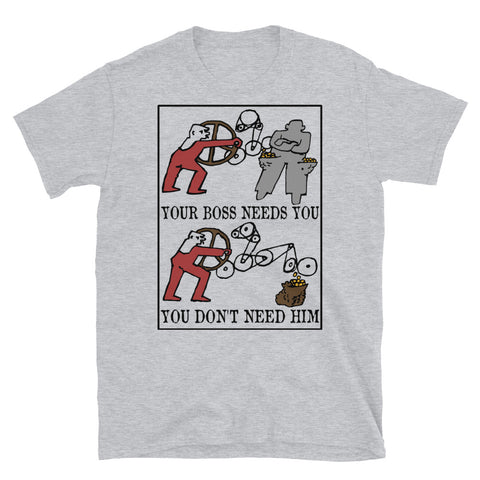 Your Boss Needs You, You Don't Need Him - Labor Union, Socialist, Leftist, Protest, Propaganda T-Shirt