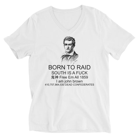 Born To Raid - John Brown, Meme White V-Neck T-Shirt